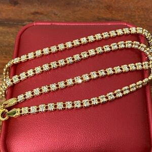 925 Sterling Silver 2 Tones Diamond Cut Iced Chain